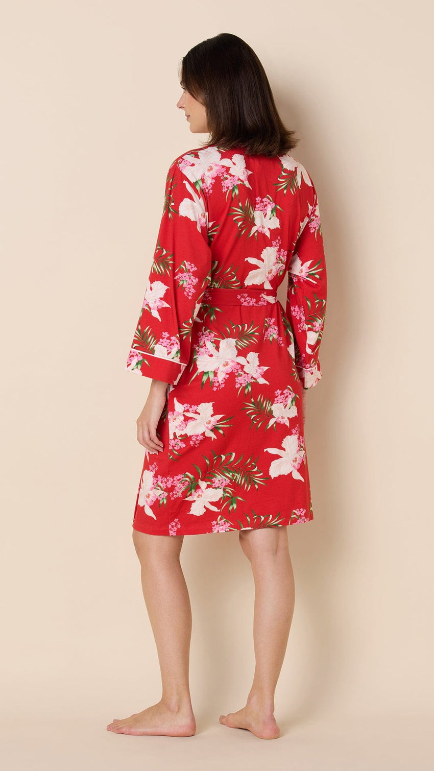 Flora Festiva Pima Knit Kimono Robe Hover Red