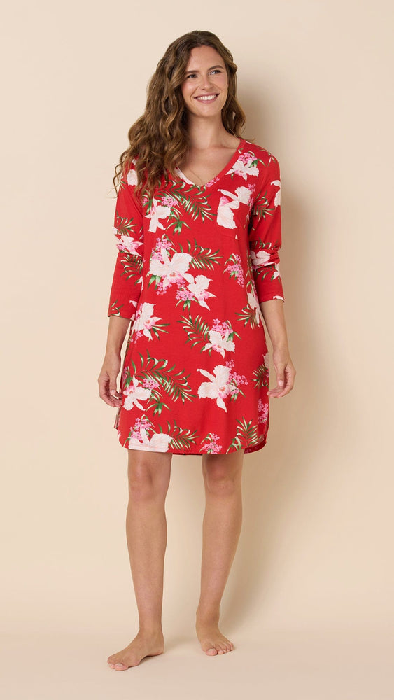 Flora Festiva Pima Knit Long-Sleeved Sleep Shirt Main Red