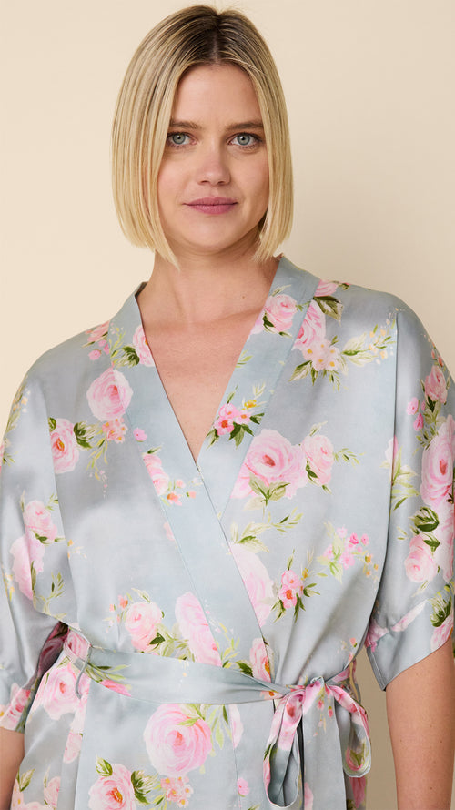 Eden Rose Silk Kimono Robe Extra Blue