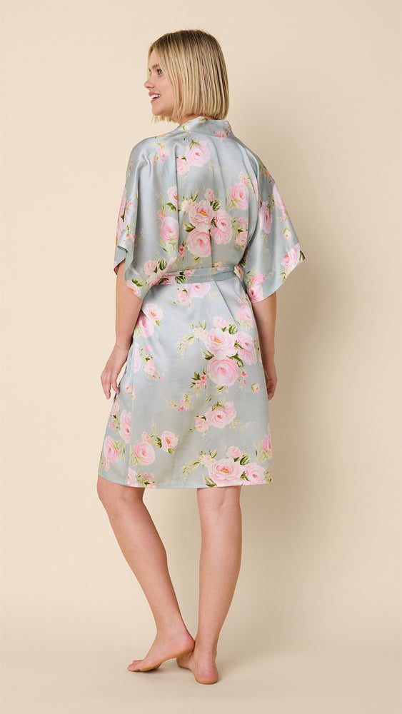 Eden Rose Silk Kimono Robe Hover Blue