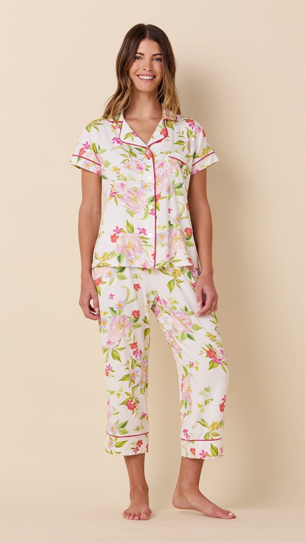 Florentina Pima Knit Capri Set Main White