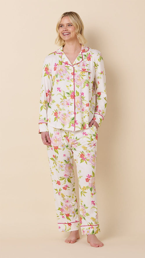 Florentina Pima Knit Long-Sleeved Pajama Hover White