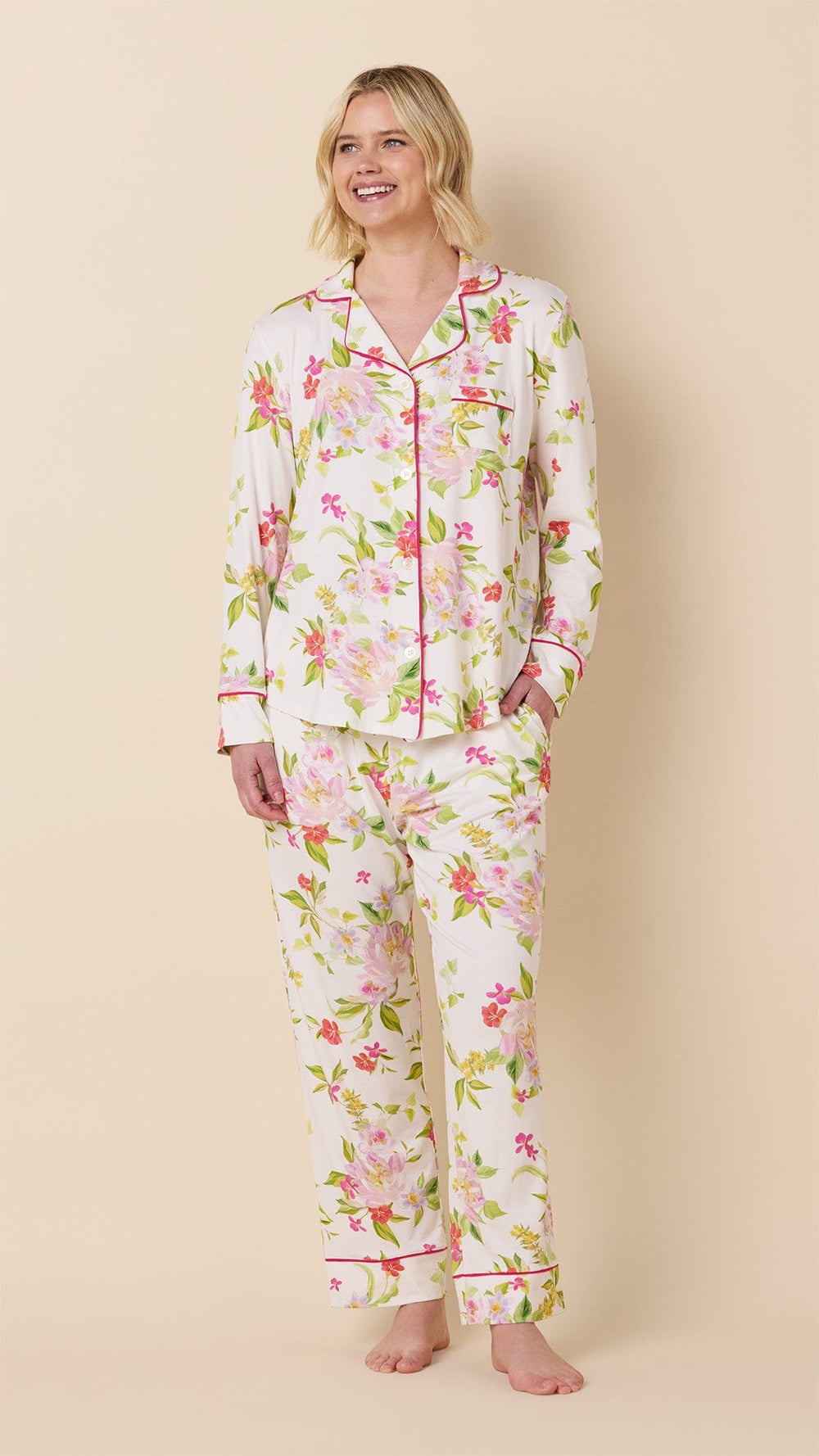 Florentina Pima Knit Long-Sleeved Pajama Hover White
