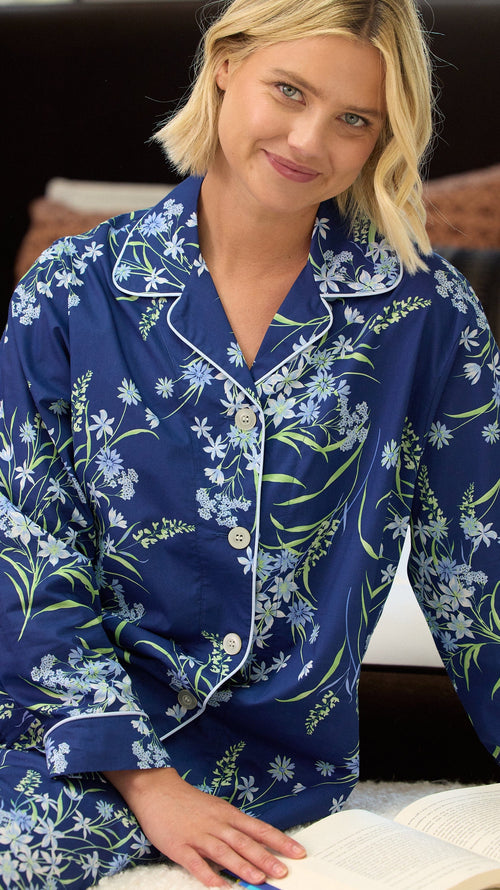 Garden Posy Luxe Pima Pajama - Navy Main Navy