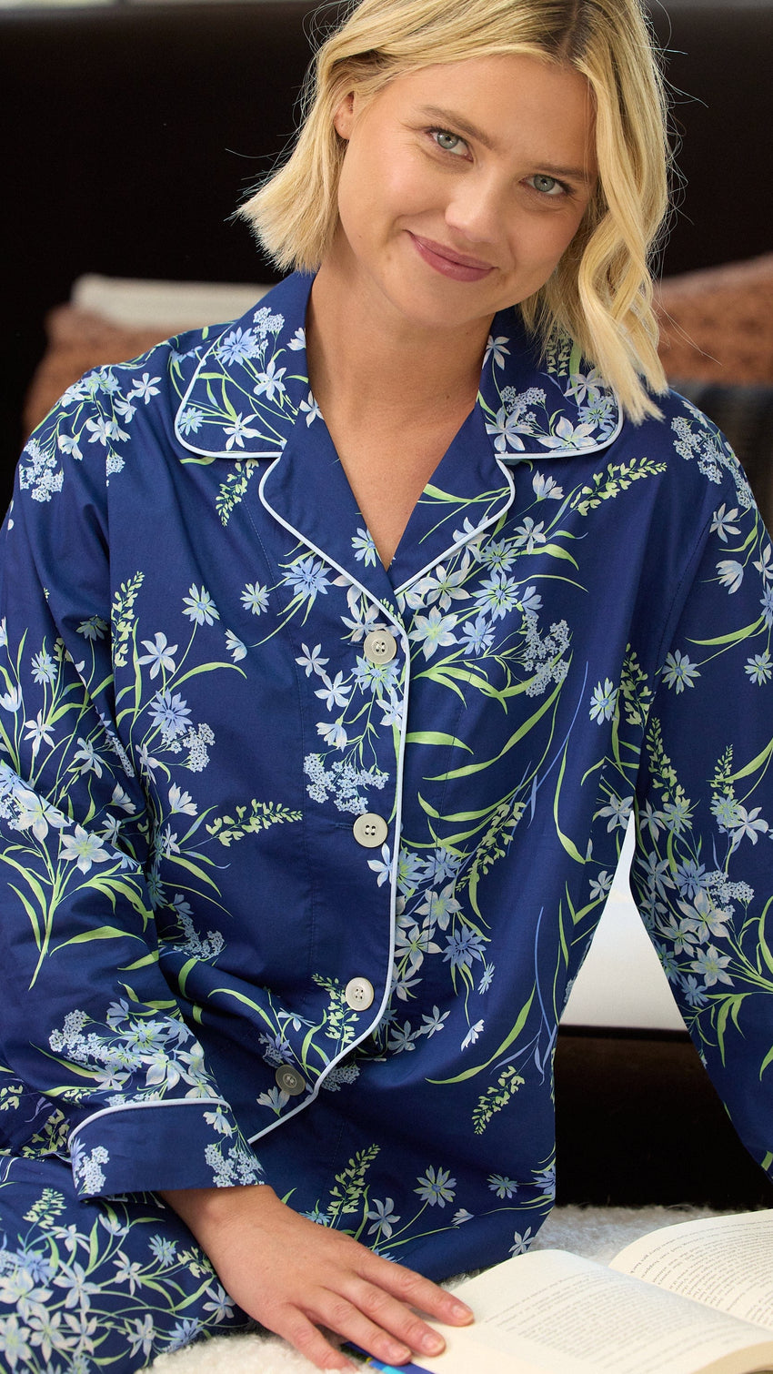 Garden Posy Luxe Pima Pajama - Navy Main Navy