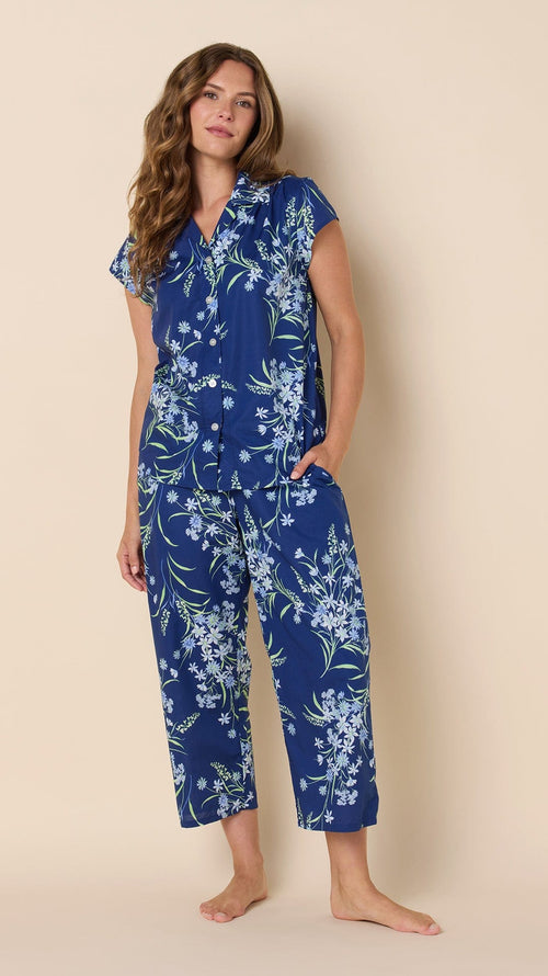 Garden Posy Luxe Pima Capri - Navy Main Navy