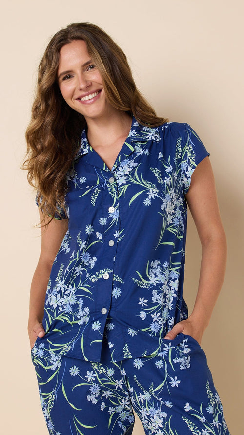 Garden Posy Luxe Pima Capri - Navy Wide Navy