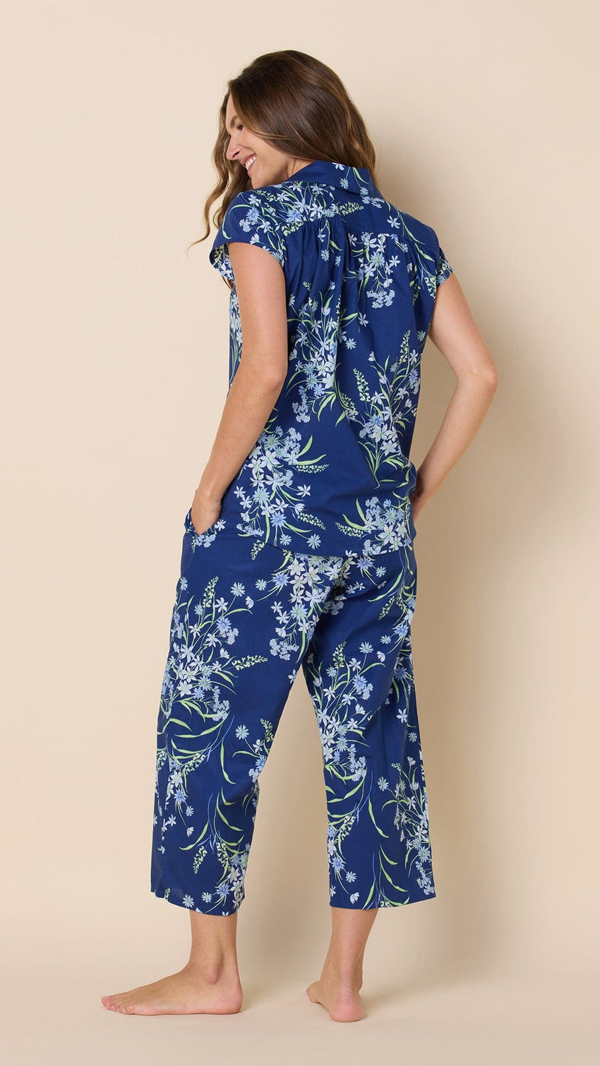 Garden Posy Luxe Pima Capri - Navy Extra Navy