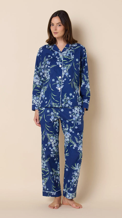 Garden Posy Luxe Pima Pajama - Navy Extra Wide Navy