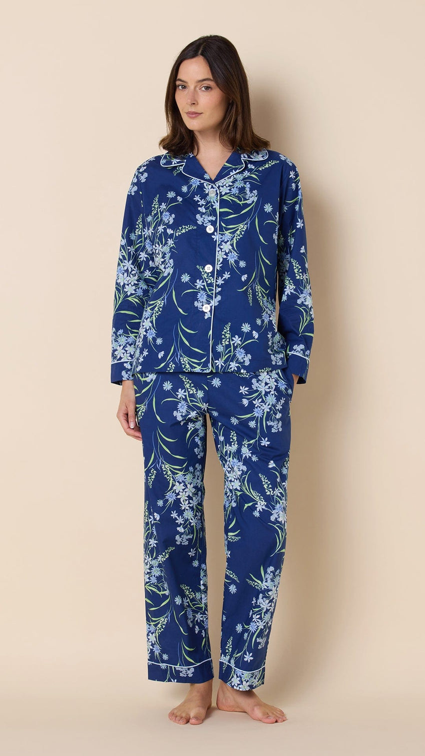 Garden Posy Luxe Pima Pajama - Navy Extra Wide Navy