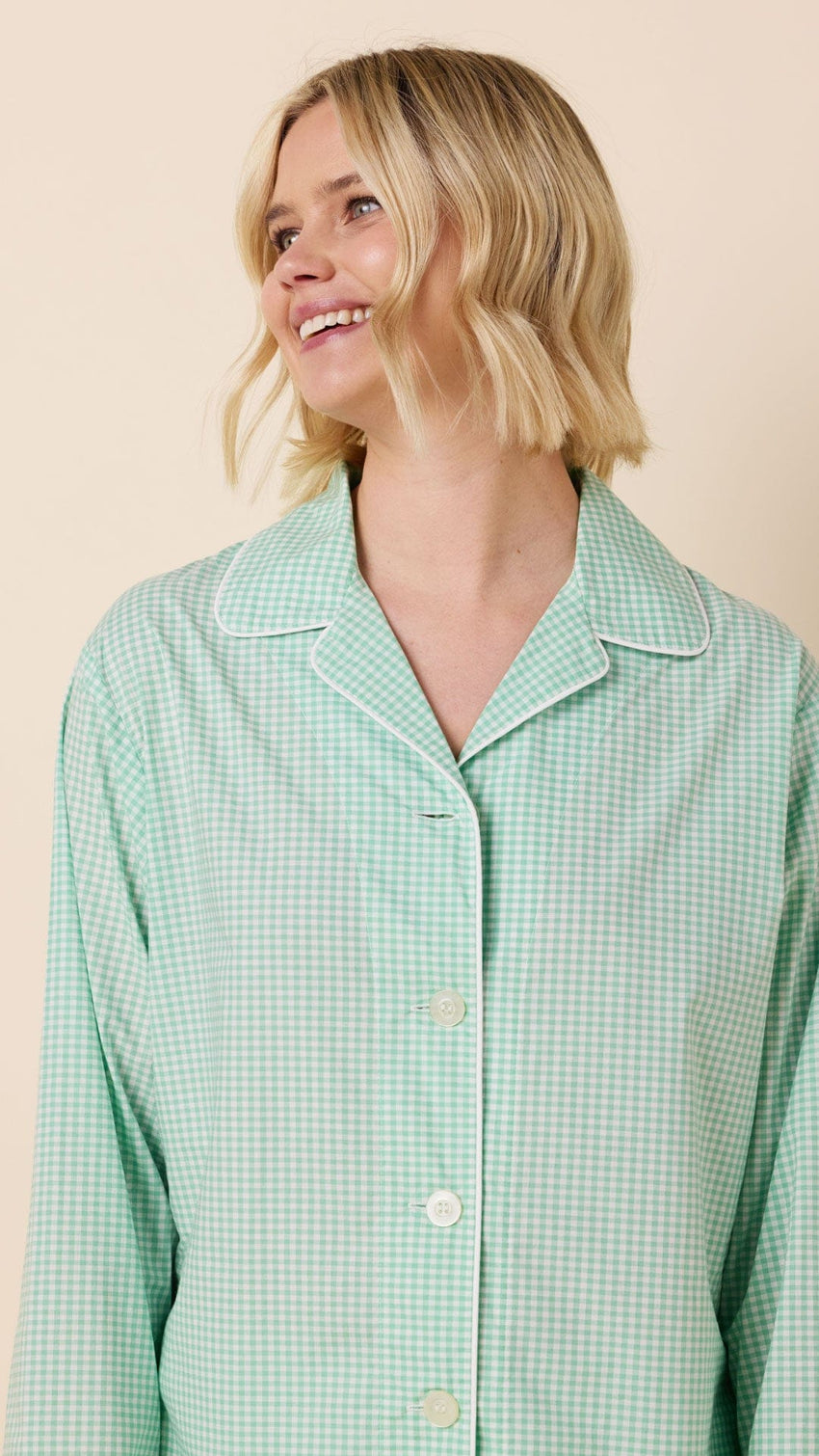 Classic Gingham Luxe Pima Long-Sleeved Pajama - Sea Green Extra Sea Green
