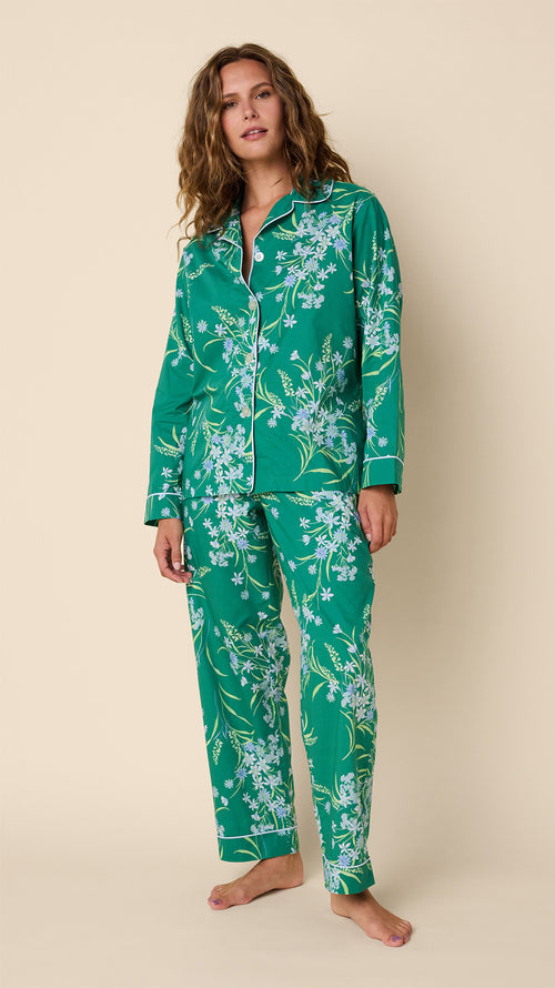 Garden Posy Luxe Pima Long-Sleeved Pajama Main Green