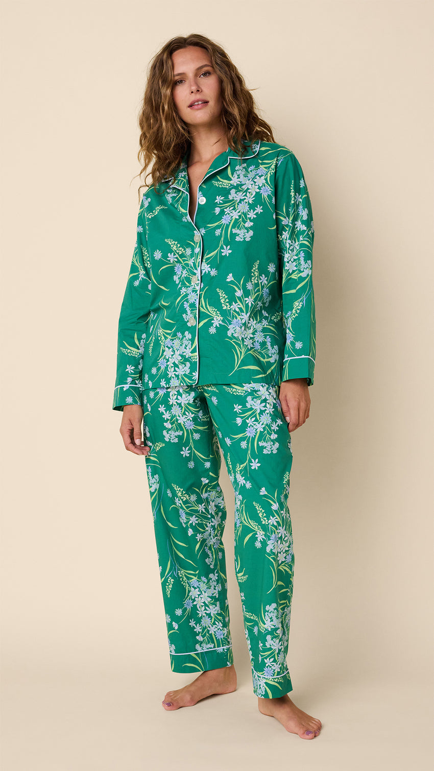 Garden Posy Luxe Pima Long-Sleeved Pajama Main Green