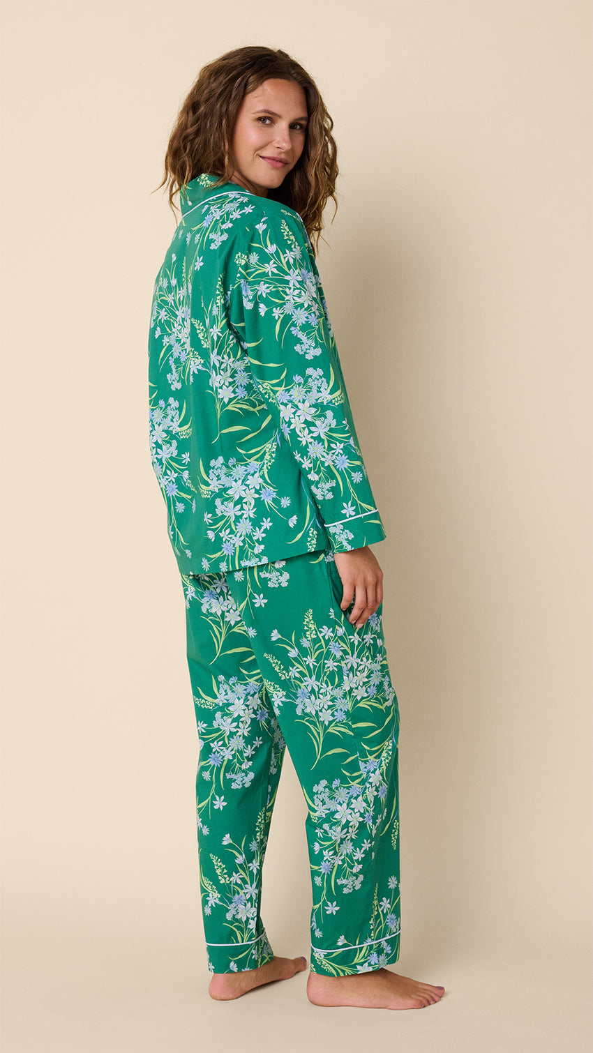 Garden Posy Luxe Pima Long-Sleeved Pajama Hover Green