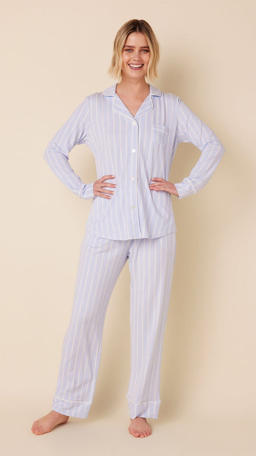 Heritage Stripe Pima Knit Long-Sleeved Pajama - Blue Main Blue