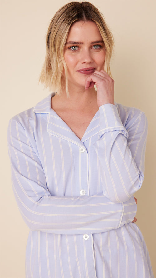 Heritage Stripe Pima Knit Long-Sleeved Pajama - Blue Extra Blue