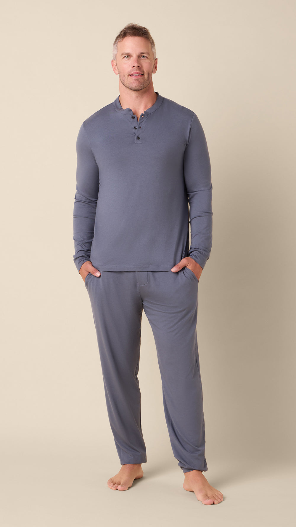 Classic Pima Knit Henley Set - Steel Grey Main Steel Grey