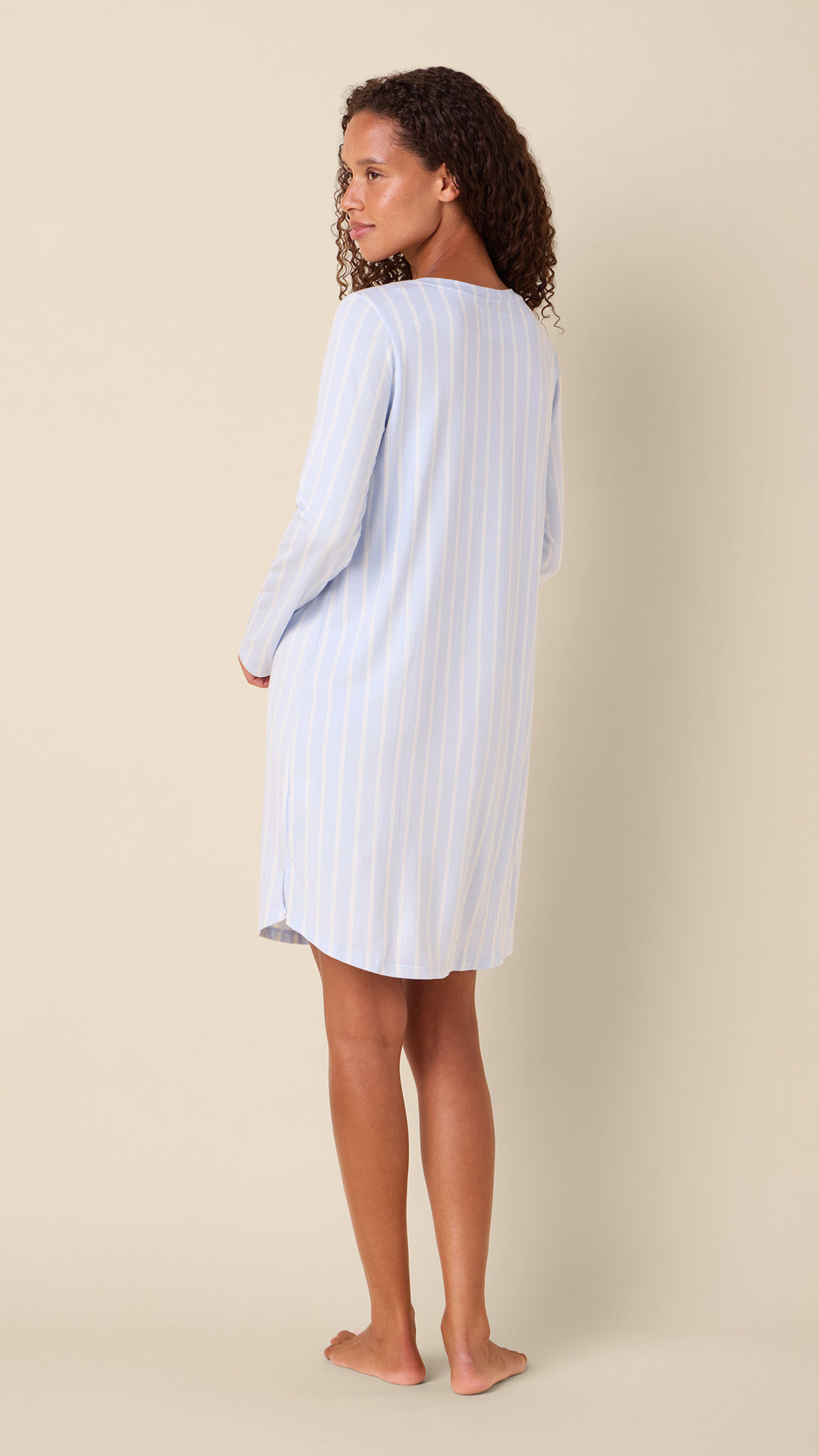 Heritage Stripe Pima Knit Long-Sleeved Sleep Shirt - Blue Hover Blue