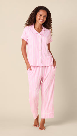 Heritage Stripe Pima Knit Capri Set - Pink