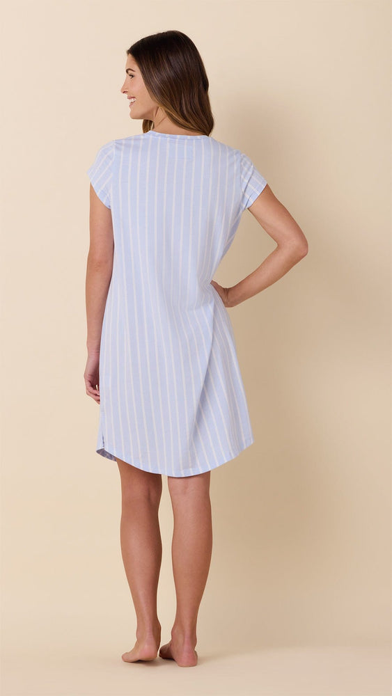 Heritage Stripe Pima Knit Short-Sleeved Sleep Shirt - Blue Hover Blue