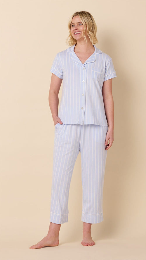 Heritage Stripe Pima Knit Capri Set -  Blue Main Blue