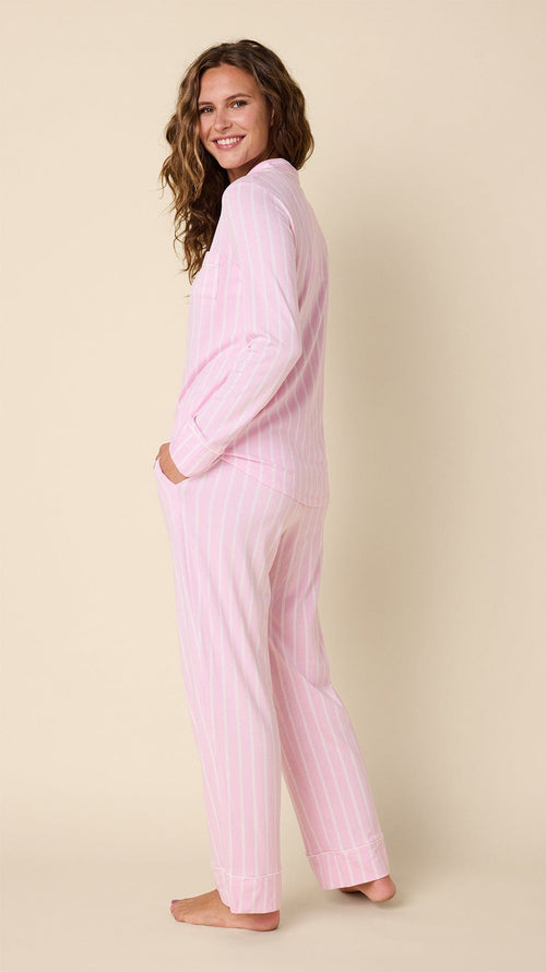 Heritage Stripe Pima Knit Long-Sleeved Pajama - Pink Hover Pink