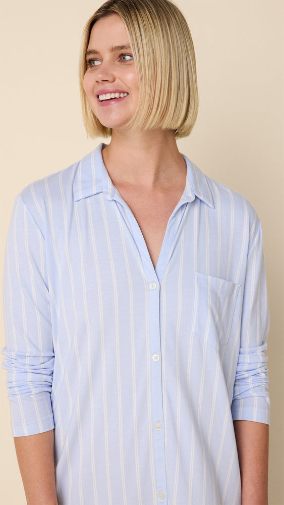 Heritage Stripe Blue Pima Knit Night Shirt Extra Blue