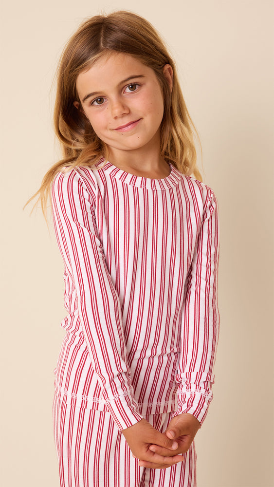 Holiday Stripe Pima Knit Kids Pajama Extra White