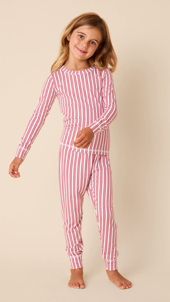 Holiday Stripe Pima Knit Kids Pajama Main White