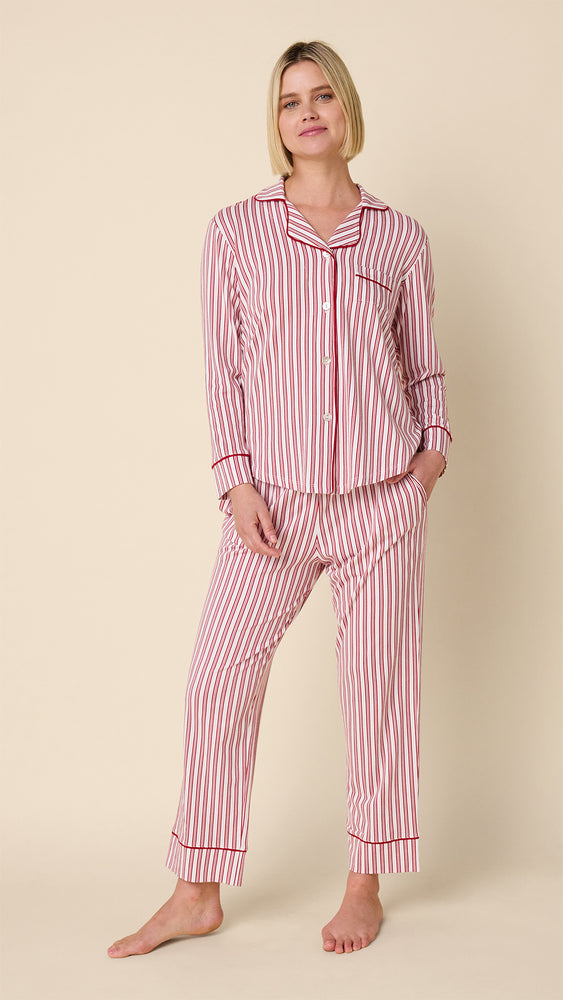 Holiday Stripe Pima Knit Long-Sleeved Pajama Main White