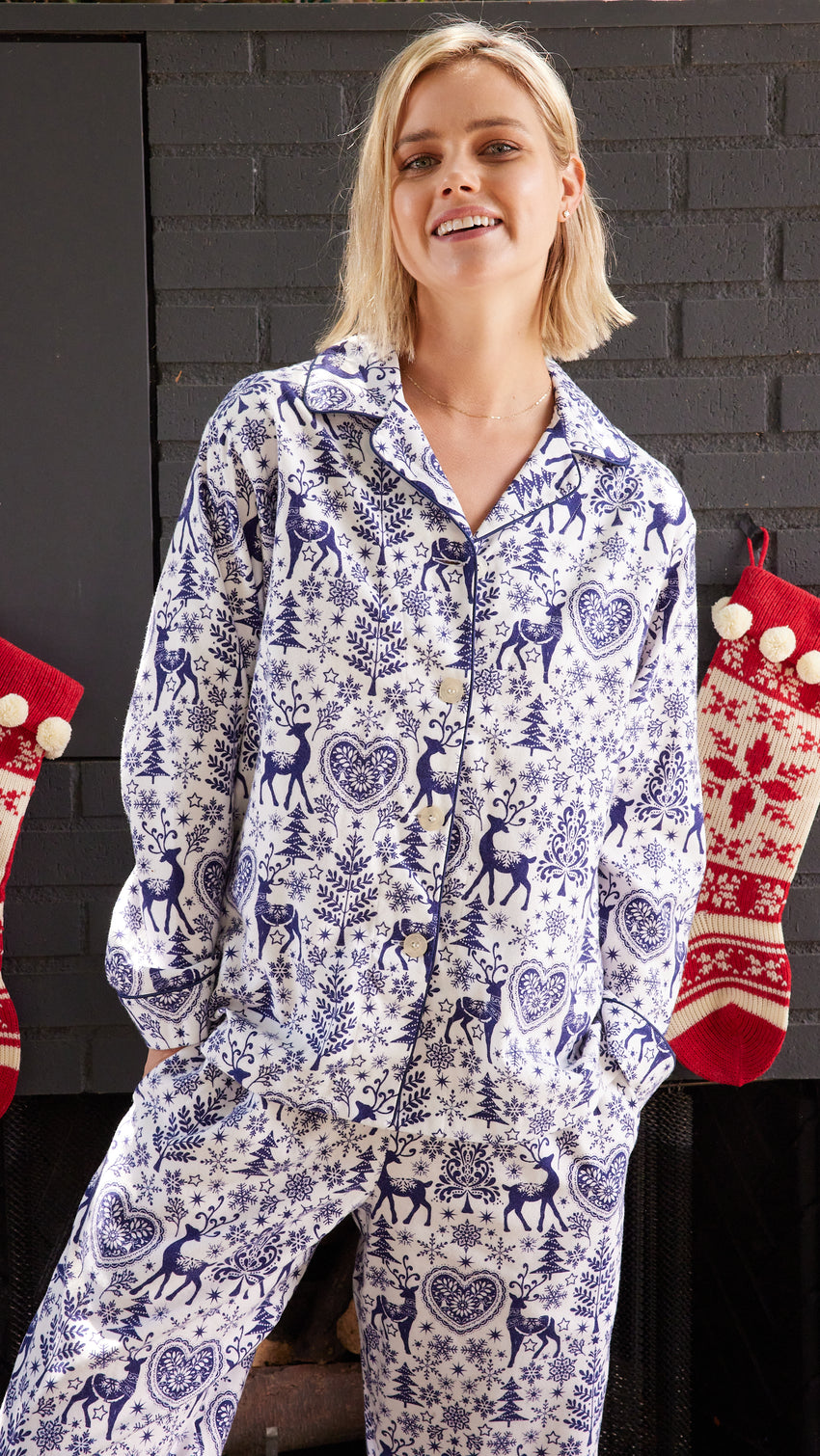 Holly Jolly Flannel Pajama - Blue Main Blue