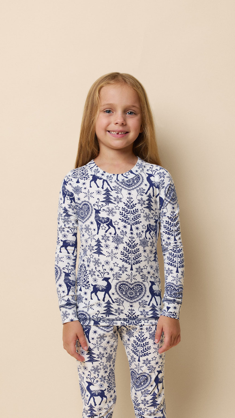 Holly Jolly Blue Pima Knit Kid's Pullover Set Extra Blue