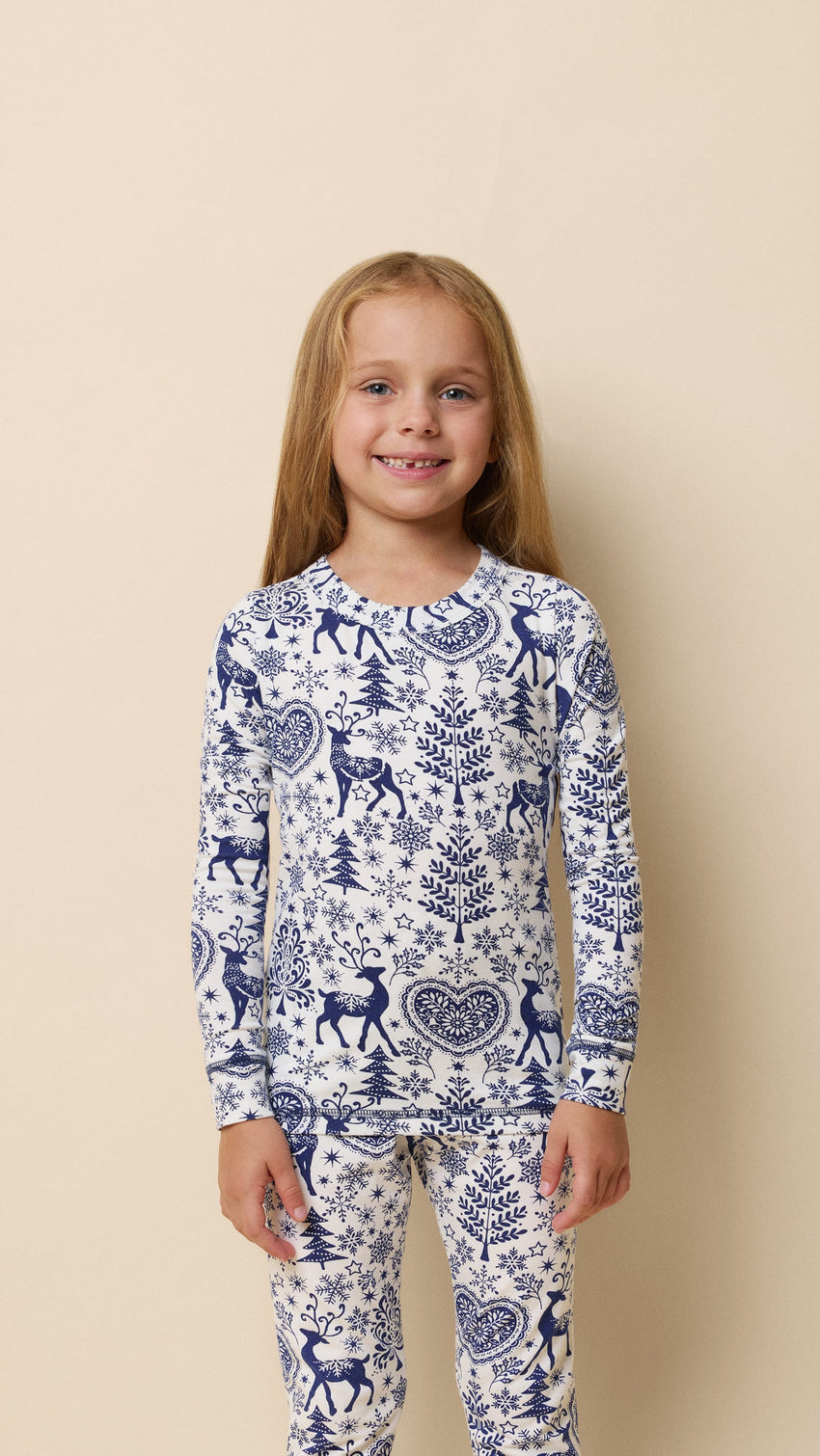 Holly Jolly Blue Pima Knit Kid's Pullover Set Extra Blue