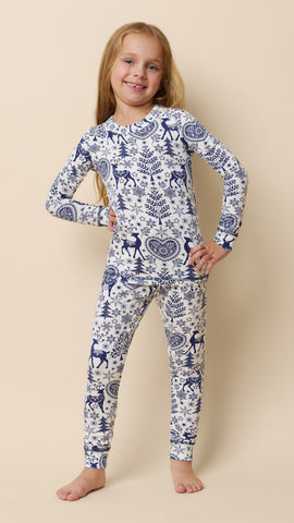 Holly Jolly Blue Pima Knit Kid's Pullover Set