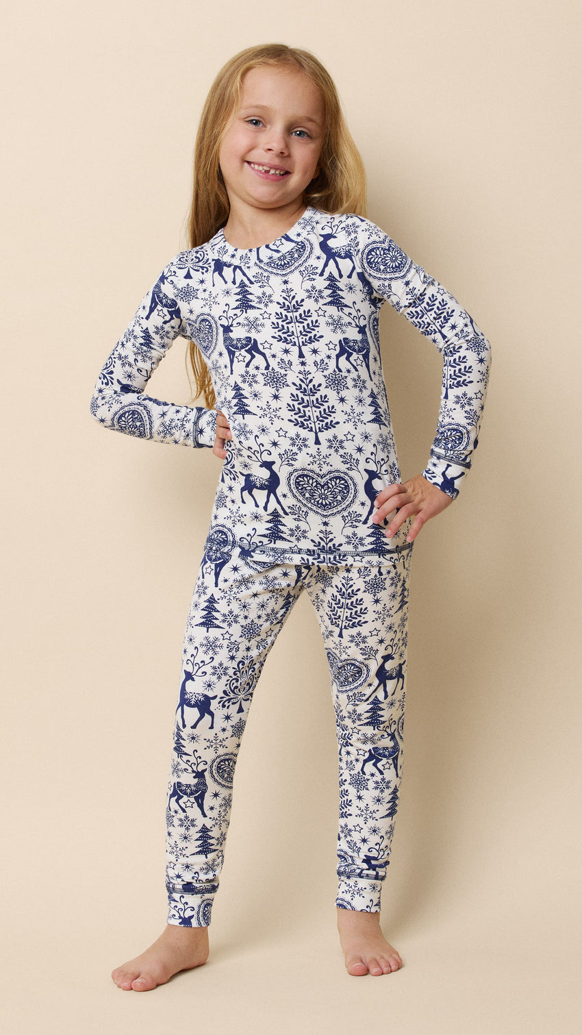 Holly Jolly Blue Pima Knit Kid's Pullover Set Extra Wide Blue