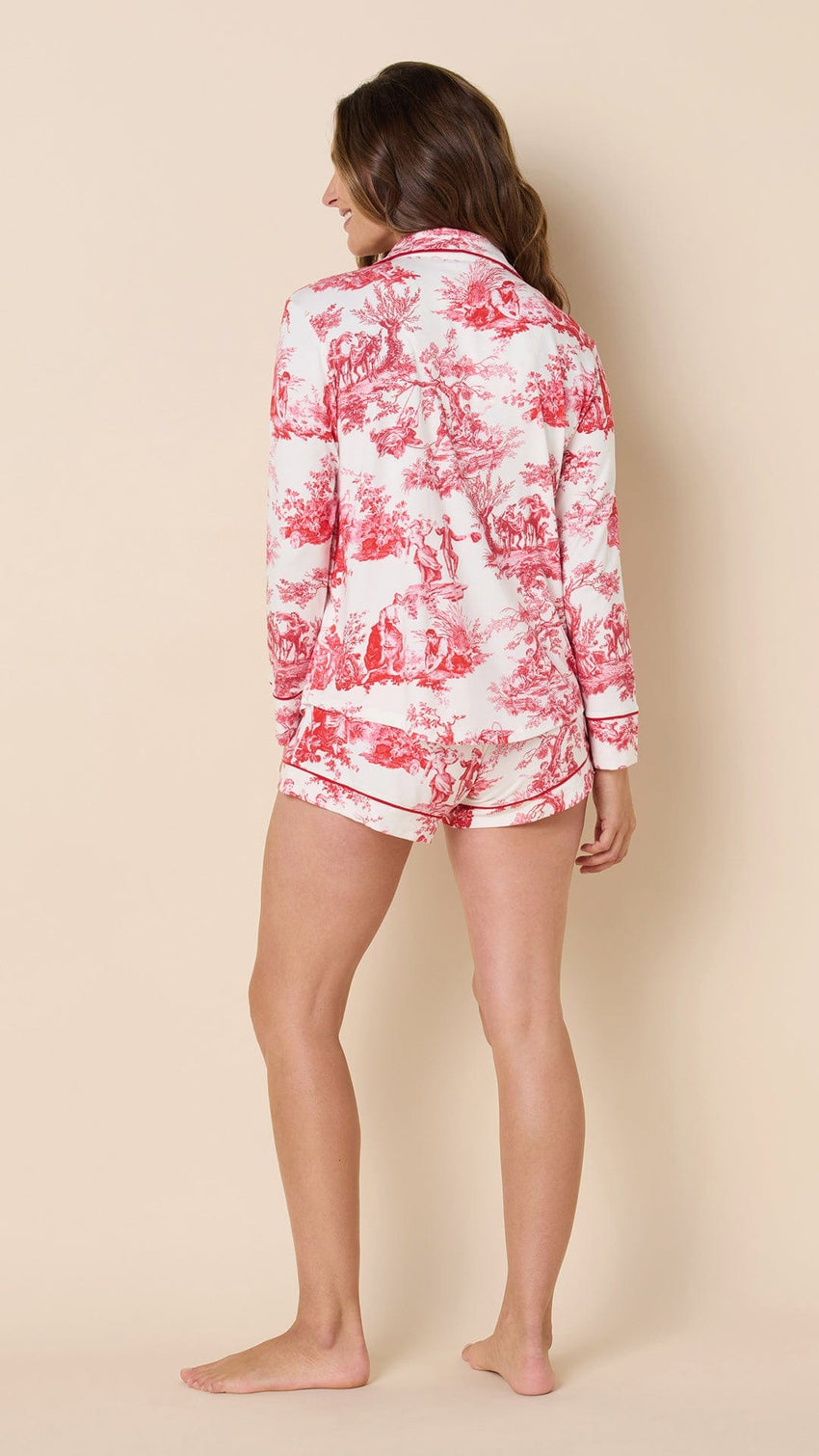 Idle Hours Pima Knit Long-Sleeved Short Set Hover White