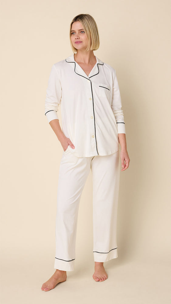 Classic Pima Knit Long-Sleeved Pajama - Ivory Main Ivory