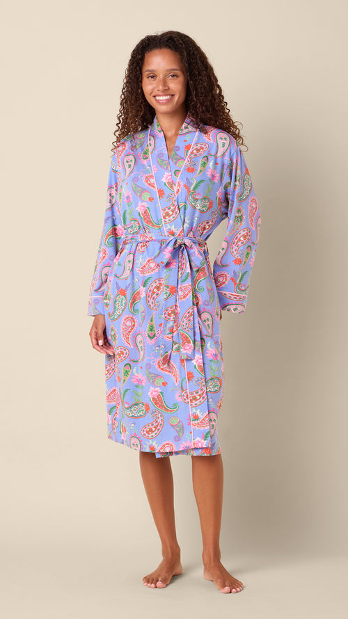Lavender Paisley Pima Knit Kimono Robe Main Lavender