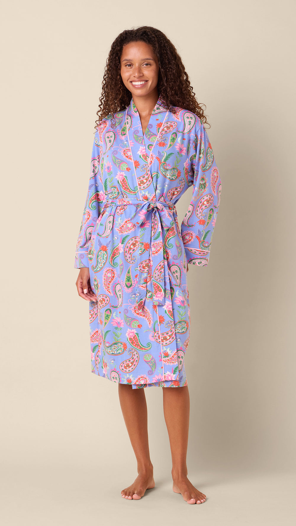 Lavender Paisley Pima Knit Kimono Robe Main Lavender
