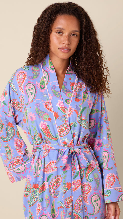 Lavender Paisley Pima Knit Kimono Robe Extra Lavender