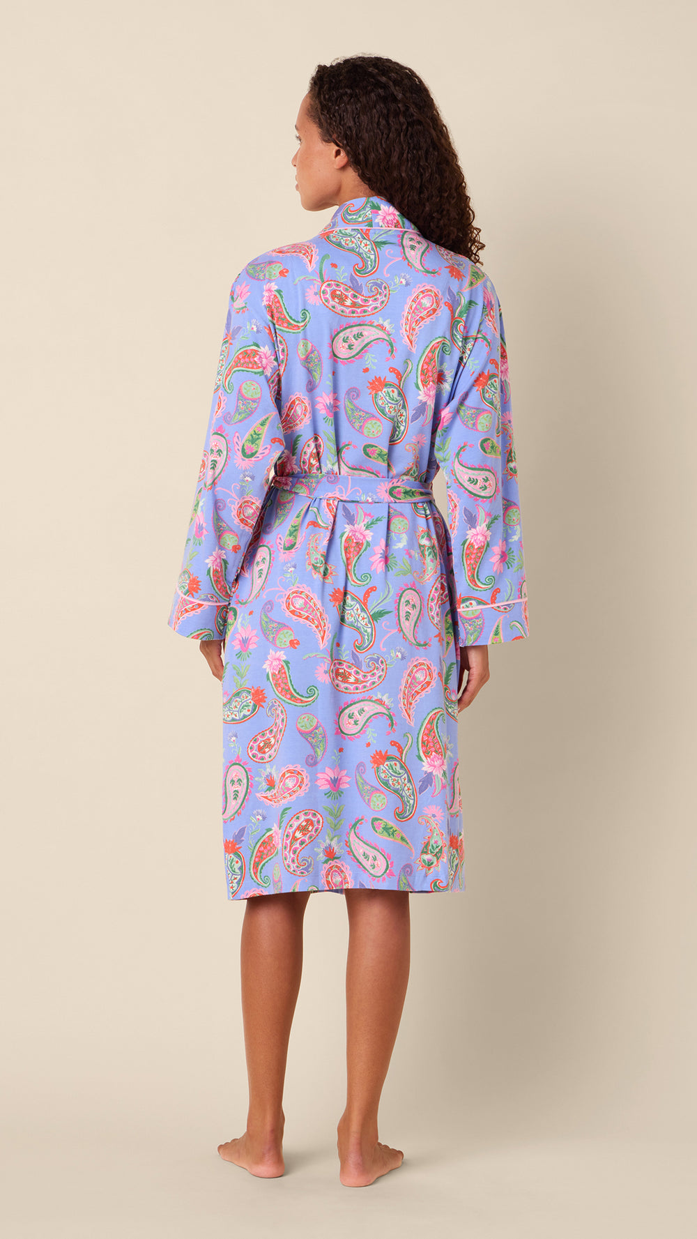 Lavender Paisley Pima Knit Kimono Robe Hover Lavender