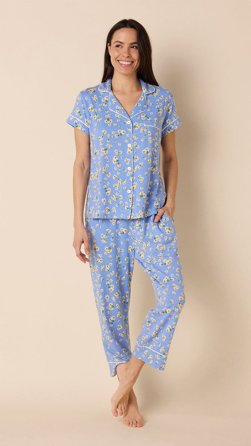 Marguerite Pima Knit Capri Set Hover Blue