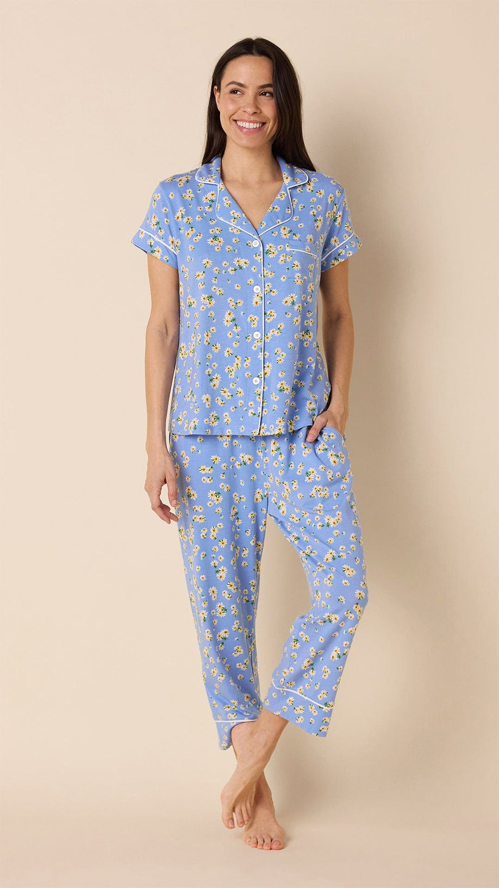 Marguerite Pima Knit Capri Set Hover Blue