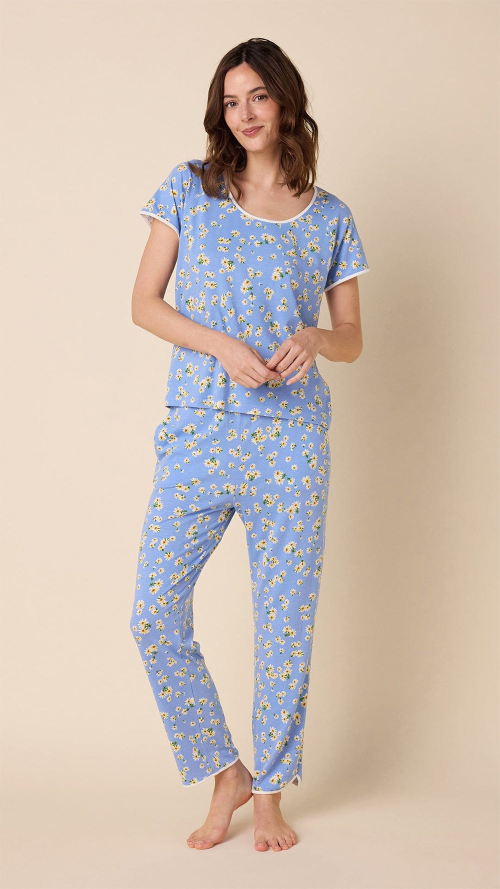 Marguerite Pima Knit Short-Sleeved Simple Set Hover Blue