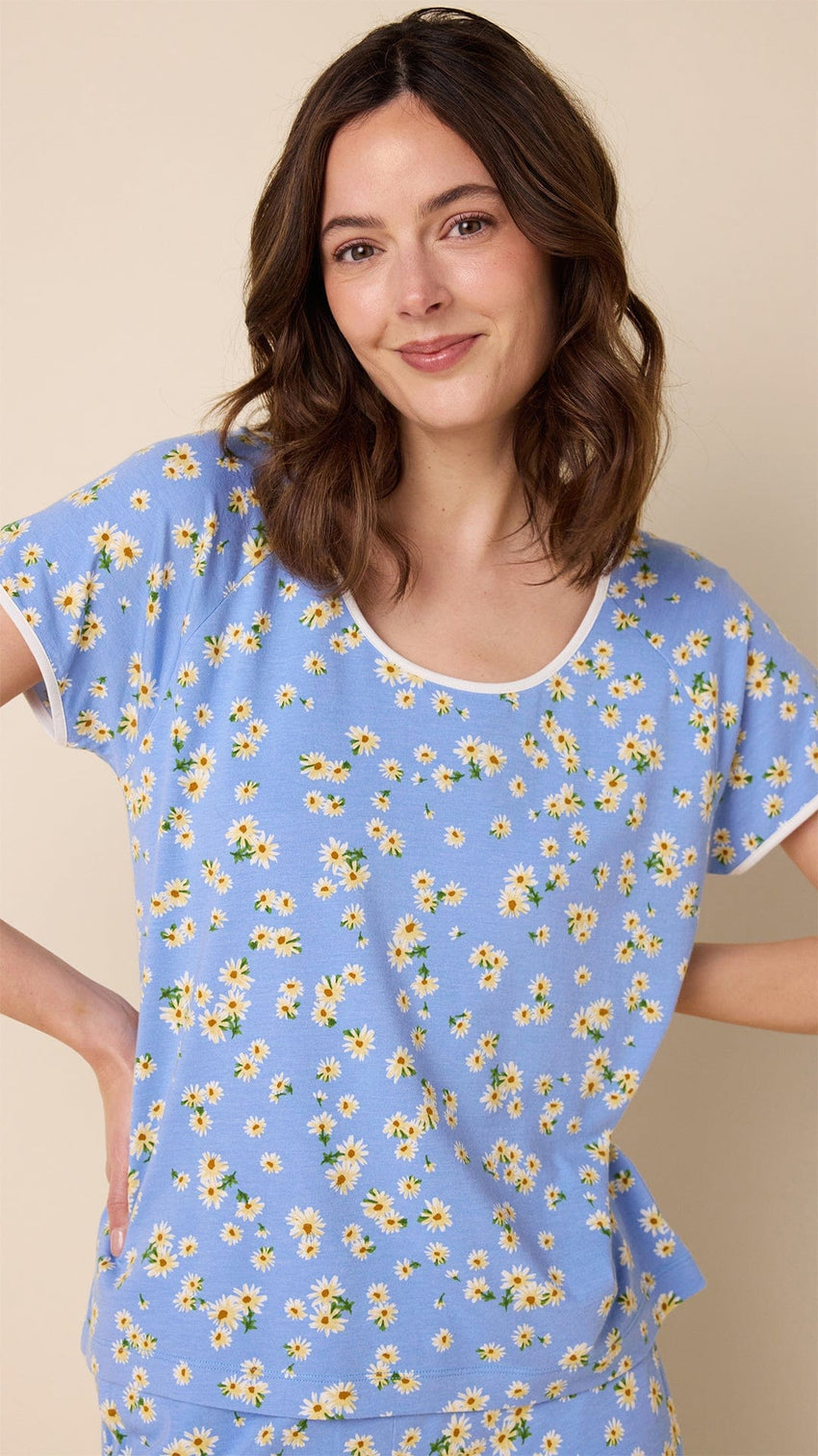 Marguerite Pima Knit Short-Sleeved Simple Set Wide Blue