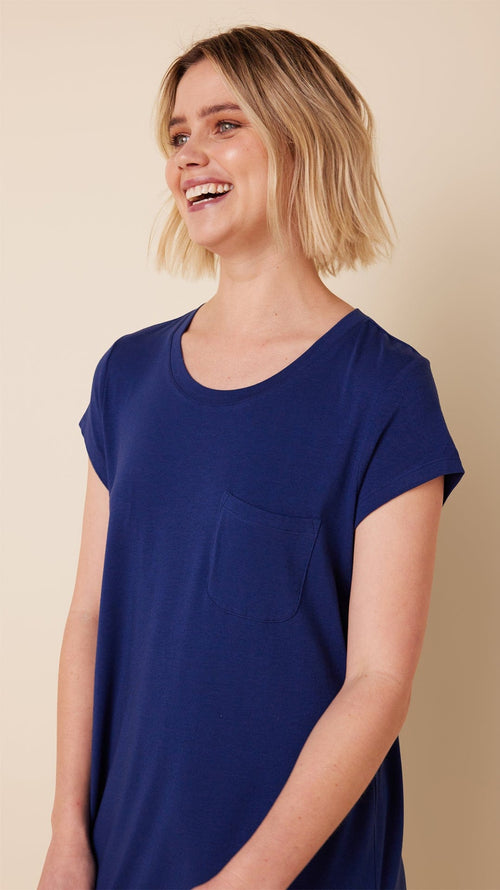 Classic Pima Knit Short-Sleeved Sleep Shirt - Marine Blue Extra Marine Blue
