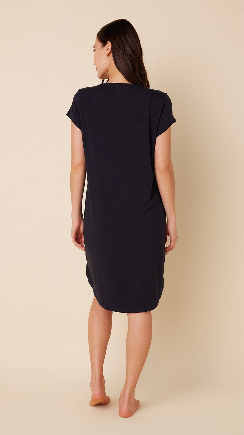 Classic Pima Knit Short-Sleeved Sleep Shirt - Midnight Hover Midnight