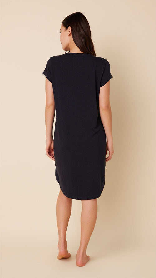Classic Pima Knit Short-Sleeved Sleep Shirt - Midnight Hover Midnight
