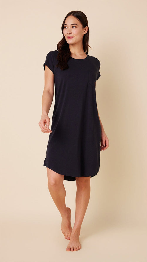 Classic Pima Knit Short-Sleeved Sleep Shirt - Midnight Main Midnight