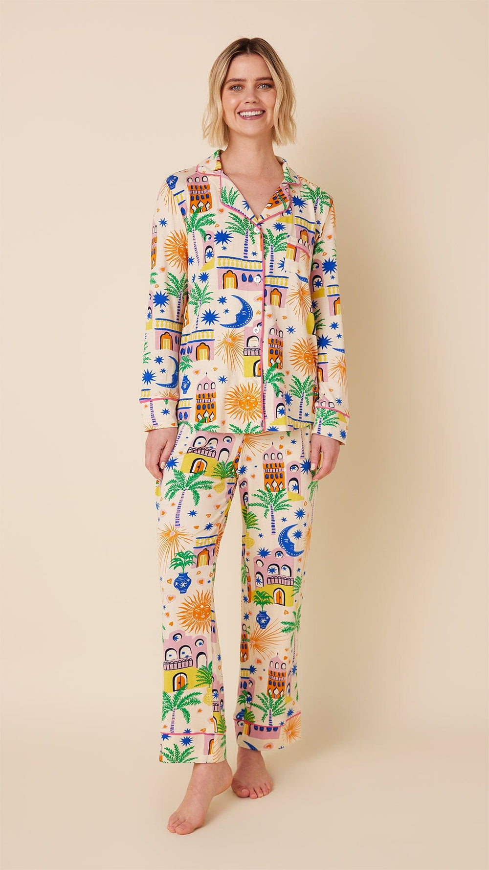 Moroccan Magic Pima Knit Long-Sleeved Pajama Main White